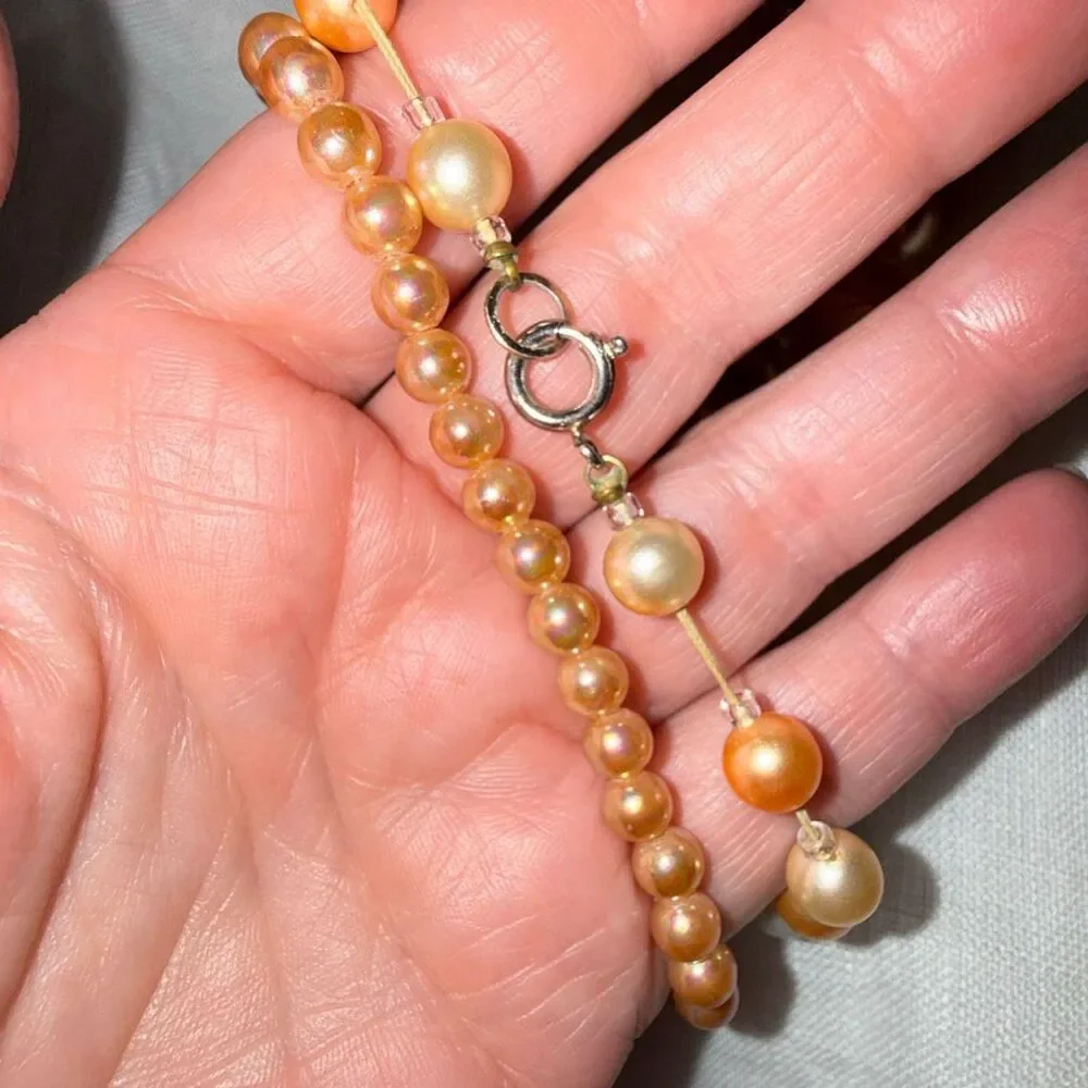 Vintage 1950s Art Glass Pearl Necklace Set 34” C Clasp &‎ 25” Layered Coral Pink